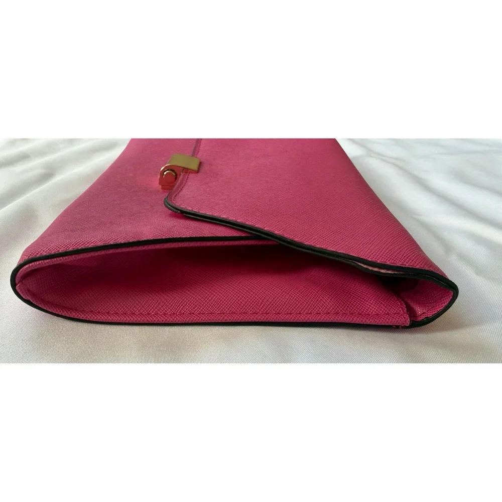 A New Day Hot Pink‎ Saffiano Envelope Crossbody Bag Gold Chain Clutch Fuchsia